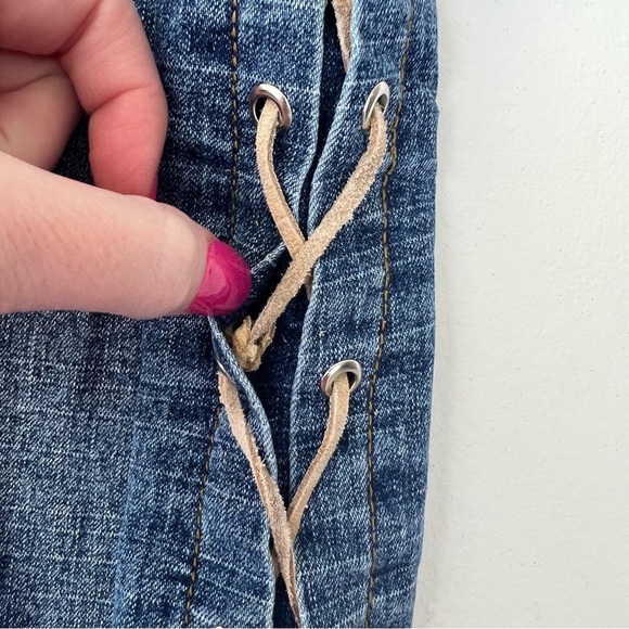 Vintage Central Park Lace Up Denim Midi Skirt - Picture 4 of 9